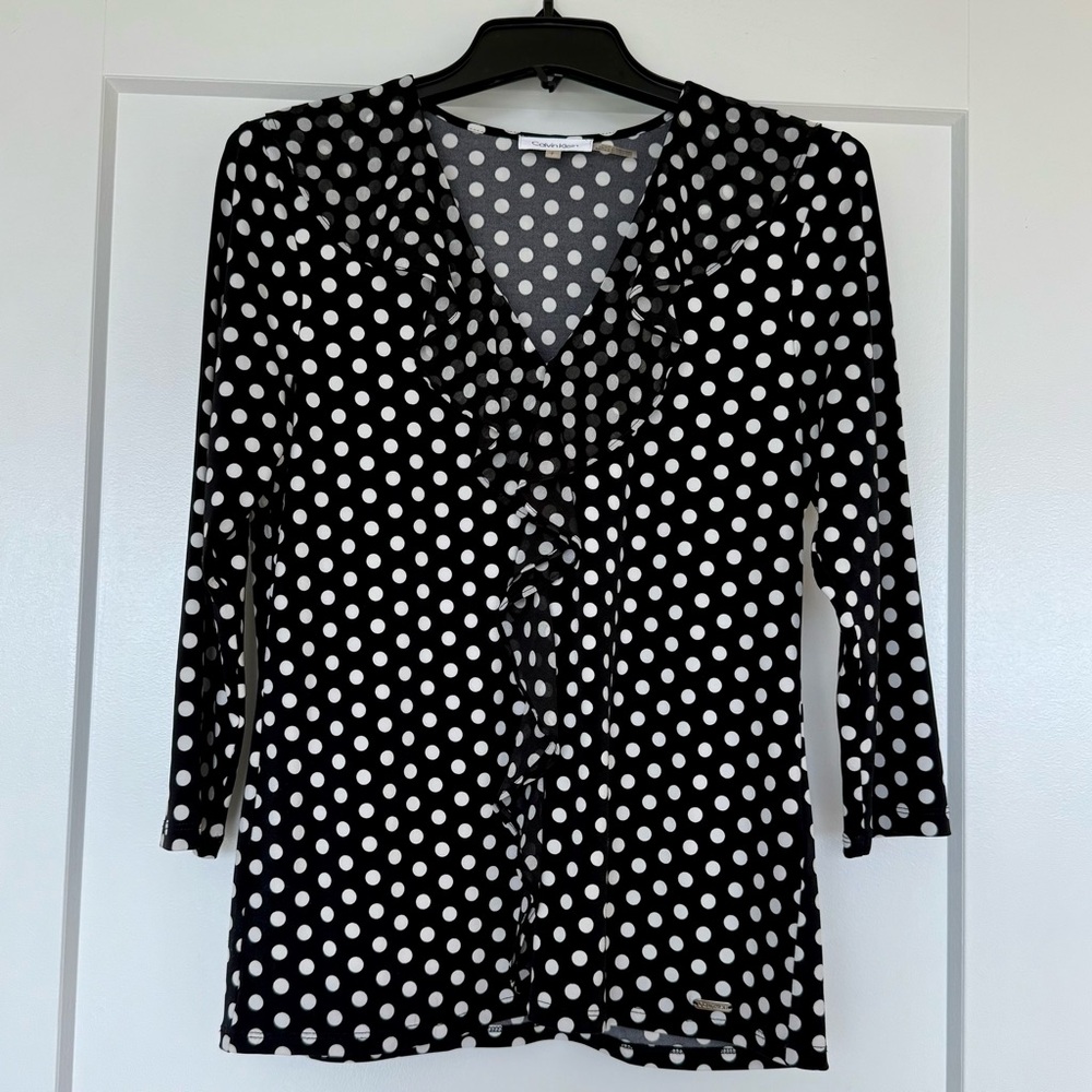 Calvin Klein Black and White Polka Dot Blouse